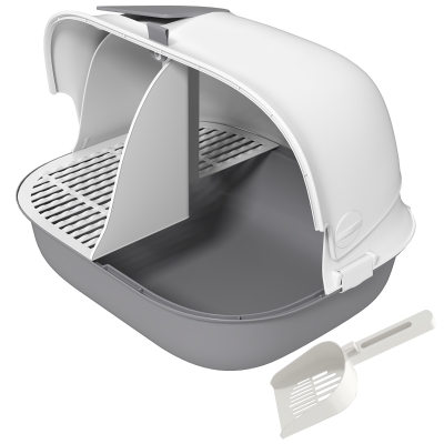 PawHut Bac à Litière Chat 58x46x39cm Gris Clair & Blanc