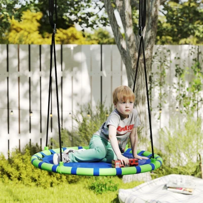 AIYAPLAY Baloiço para Crianças Redondo Baloiço de Jardim Infantil Ajustável Impermeável Carga 150kg Ø100x180 cm Preto e Azul