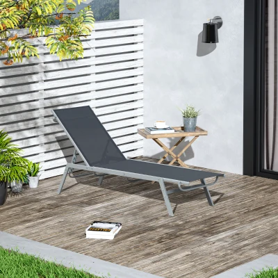 Outsunny Garten-Sonnenliege Relaxliege mit 5-stufige Rückenlehne aus Metall Schwarz 170 x 58 x 97 cm