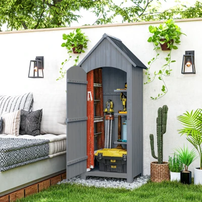Outsunny Gartenschrank Holz  Gerätehaus Gartenhaus Geräteschuppen Geräteschrank Holzhütte Giebeldach Bitumenpappe Grau 77,5 x 54,2 x 179,5 cm