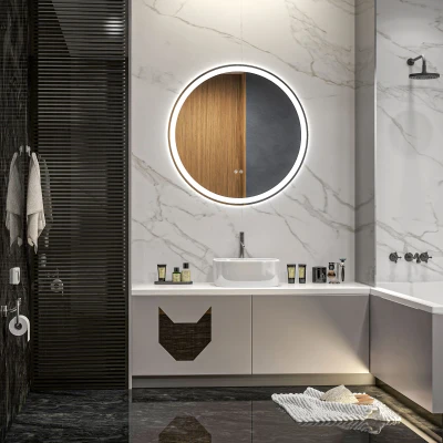kleankin Miroir LED Salle de Bain Ø70cm Blanc Argent
