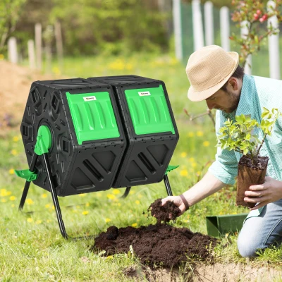 Outsunny Composteur Rotatif 360° 130L Acier Noir