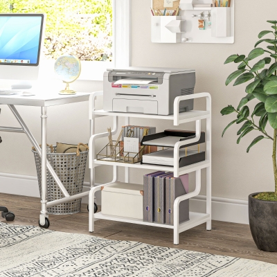 HOMCOM Étagère Métal 3 Niveaux Design Industriel Blanc