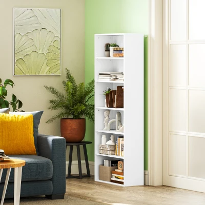HOMCOM 6-Tier Freestanding Bookshelf Adjustable White