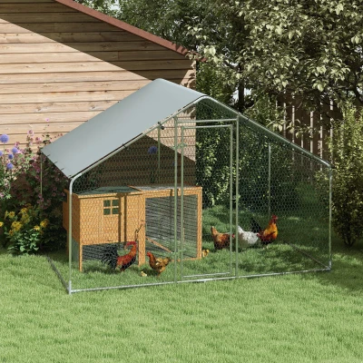 PawHut Galinheiro para Exterior 3x1,7x1,9 cm Galinheiro de Aço Galvanizado com Cobertura Anti UV para 5-8 Galinhas Prata