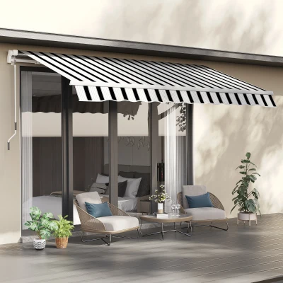 Outsunny Marquise Rétractable Métal Polyester Bleu/Blanc 3,95x2,45m