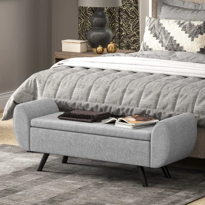 HOMCOM Upholstered Storage Bench Rubberwood Legs Dark Grey