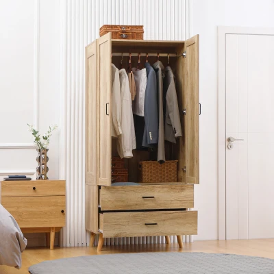 HOMCOM Armoire Vêtements 2 Portes 2 Tiroirs Blanc