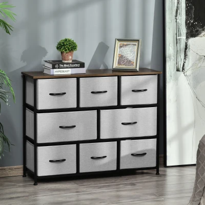 HOMCOM Chiffonnier 8 Tiroirs Tissu Gris 100x30x78,5cm