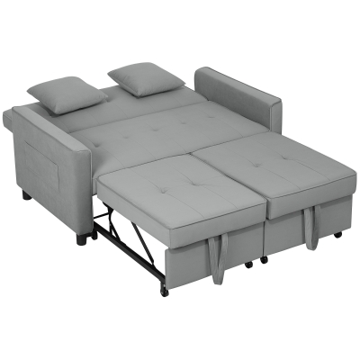 HOMCOM 4-in-1 Sofa, Verstellbare Couch, Sofabett, mit Kissen, Stoffbezug, für Wohnzimmer, Schlafzimmer, Grau