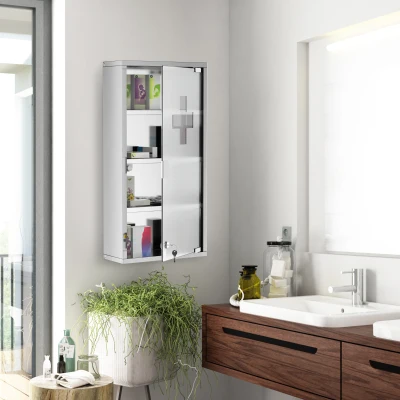 HOMCOM Armoire Pharmacie Acier Verre Trempé 3 Étagères 60H cm