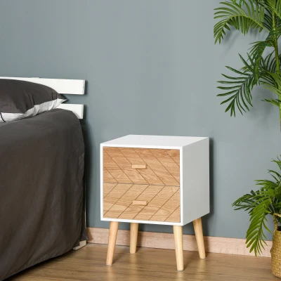 HOMCOM Chevet Scandinave 2 Tiroirs Bois Blanc Hêtre