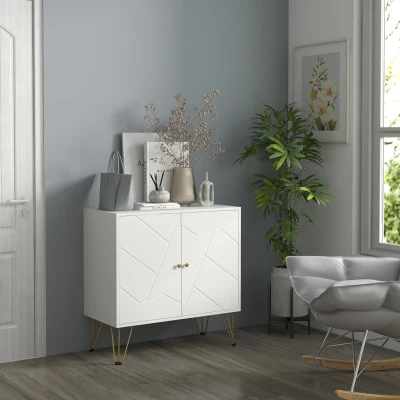 HOMCOM Meuble Rangement Blanc Doré 2 Portes 80cm