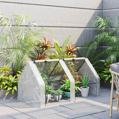 Outsunny Mini Serre Tunnel Acier PE Anti-UV Blanc