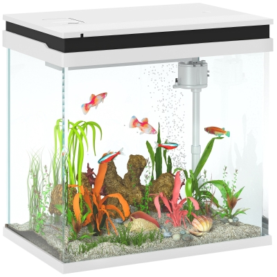 Acvariu de Sticlă pentru Pești cu Iluminare LED, 38x26x38 cm, Alb