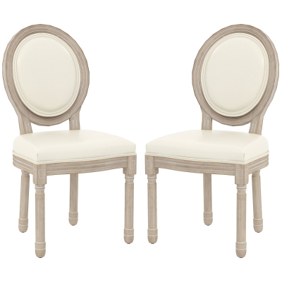 HOMCOM Chaises Salle Manger Louis XVI Bois/Crème 2Pcs