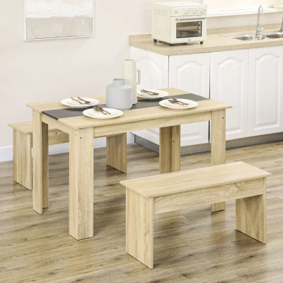 HOMCOM Table à Manger 3Pcs Bois 2 Bancs Style Contemporain