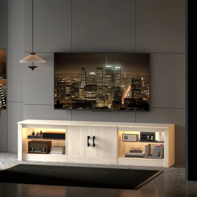 HOMCOM Móvel de TV Moderno com Luzes RGB 2 Orifícios para Cabos para Televisores de até 75 Polegadas 180x35x45 cm Madeira