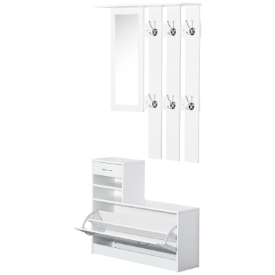 HOMCOM Meubles Entrée Blanc Chaussures/Miroir/Porte-Manteau
