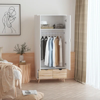 HOMCOM Armoire Rangement Scandinave Blanc Chêne Clair