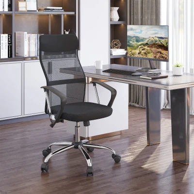 HOMCOM Fauteuil Bureau Ergonomique Pivotant Tissu Noir