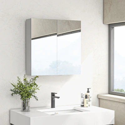kleankin Armoire Miroir SDB Murale 2 Portes Blanc