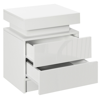 HOMCOM Chevet LED 2 Tiroirs Haute Brillance Blanc
