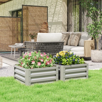 Outsunny Set of Two 60 x 60cm Steel Planter Boxes - Light Grey