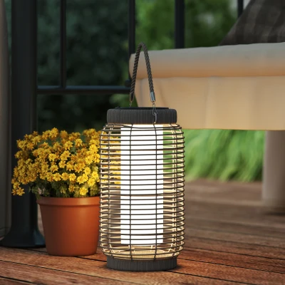 Outsunny Lampadaire Solaire Résine Tressée LED Extérieur Gris