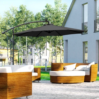Outsunny 3m LED Cantilever Parasol Steel Black Outdoor