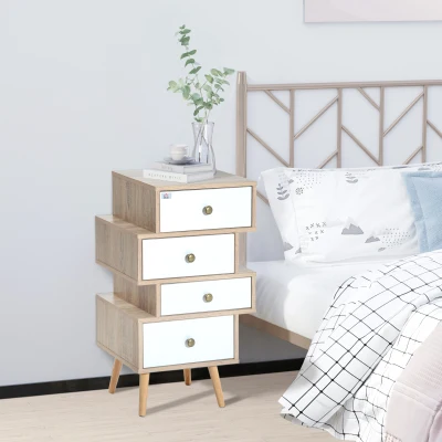 HOMCOM Commode Scandinave 4 Tiroirs Blanc Bois de Chêne