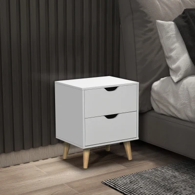 HOMCOM Bedside Cabinet 2 Drawers Pine Wood Legs White
