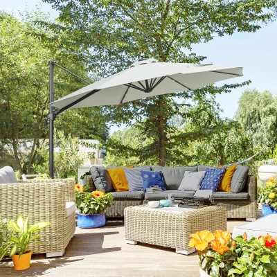 Outsunny LED Cantilever Parasol Garden Umbrella 3m Grey
