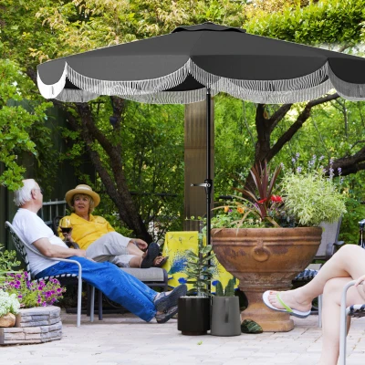 Outsunny Parasol Ogrodowy Ø269 cm, Ochrona UV Parasol Ośmiokątny na Balkon, Ochrona Przed Słońcem dla Ogrodu, Ciemnoszary