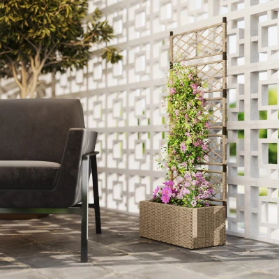 Outsunny Jardineira com Treliça 2 Vasos Amovíveis para Plantas Trepadeiras Jardineira Grande de Vime 57x30x150 cm Madeira