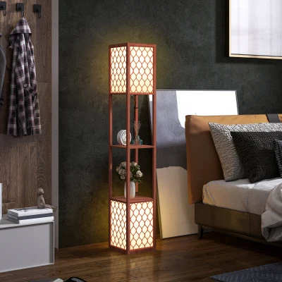 HOMCOM Duo Light Floor Shelves Brown