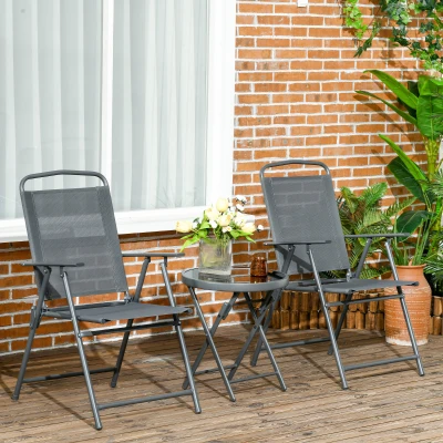 Outsunny Bistro-Set 3-teilig aus Metall Wetterfest Gartenmöbel Set mit klappbar Glastisch Gartenstühlen Dunkelgrau