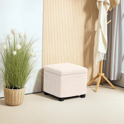 HOMCOM Corduroy Ottoman Storage Box 40cm Beige