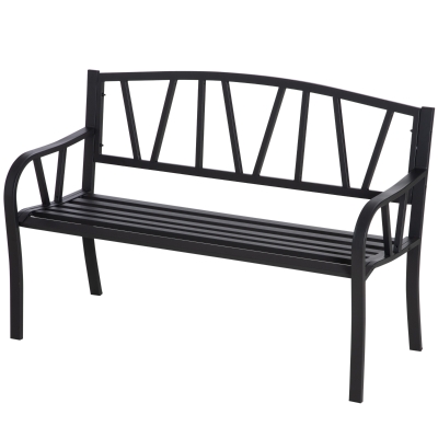 Banca de Gradina din metal cu 2 Locuri 128x56x86cm NegruOutsunny