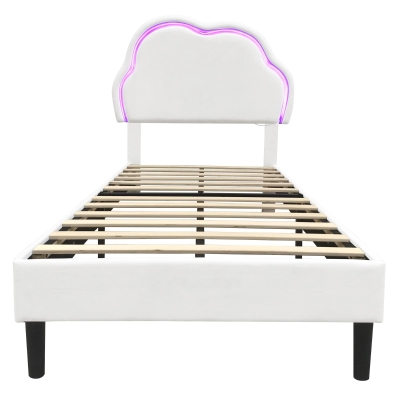 3ft Single Upholstered Bed with Adjustable Cloud Headboard, White