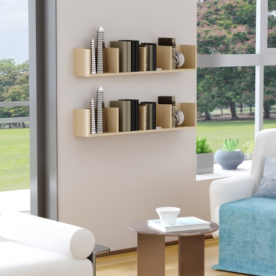 HOMCOM Wall-Mounted Media Storage Rack Wooden Natural