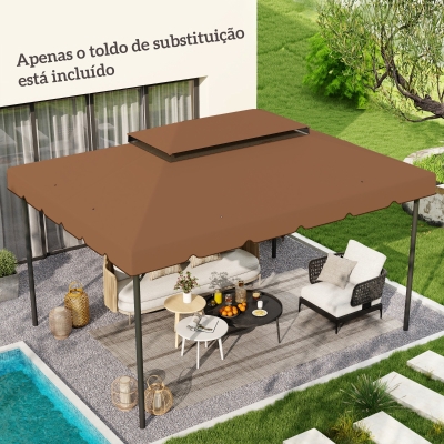 Outsunny Cobertura de Substituição para Pérgola 4x3 m com Duplo Teto e 8 Orifícios de Drenagem Café