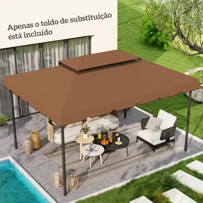 Outsunny Cobertura de Substituição para Pérgola 4x3 m com Duplo Teto e 8 Orifícios de Drenagem Café