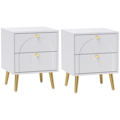 HOMCOM 2-Drawer Bedside Table Set White
