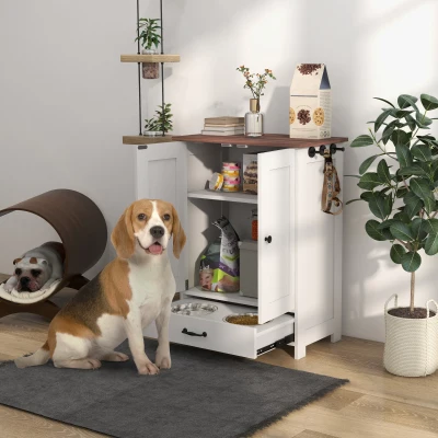 PawHut Dog Feeding Station with Storage Cabinet White