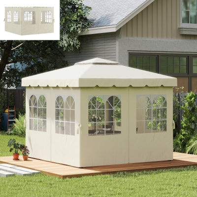 Outsunny 4 Paredes Laterais para Tenda 3x3 m Laterais de Tenda com Ganchos 8 Janelas e Proteção UV  Creme