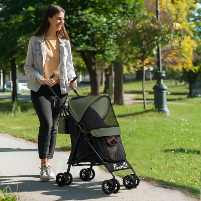 PawHut Passeggino per Cani con 2 Finestre a Rete Nero e Verde