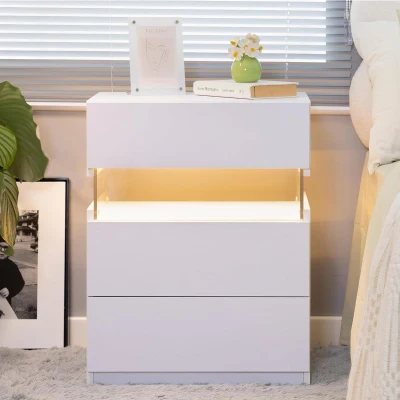 LED Bedside Table with Remote-Controlled RGB Lighting, White