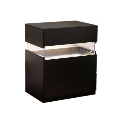 LED Nightstand with 3 Drawers, Black