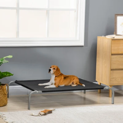 PawHut Cama Elevada para Animais de Estimação Cama para Cães e Gatos Desmontável Tecido Textilene Exterior Jardim Terraço 110x75x20 cm Preto